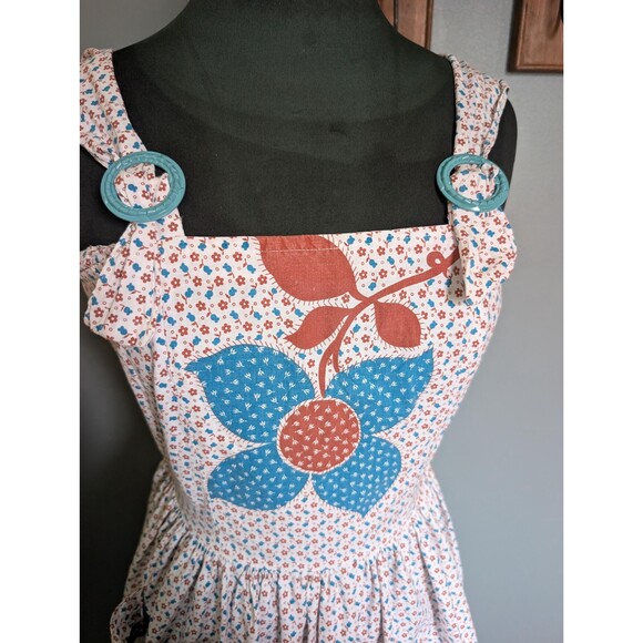 40s Calico Pinafore Dress: Vintage Floral Sundress - Picture 2 of 16